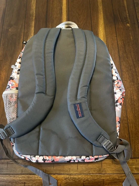 JanSport Floral Backpack in Gray and Pink - Picture 2 of 2
